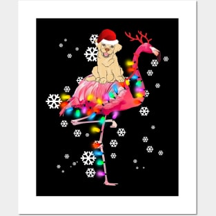 Golden Retriever riding Flamingo Christmas Posters and Art